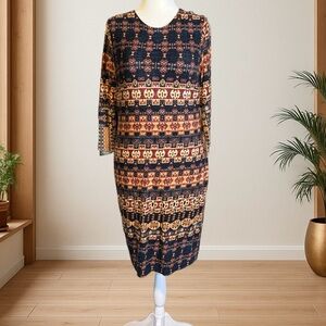 KAREN KANE Pre-Loved Midi Dress Multicolor Geometric Print XL